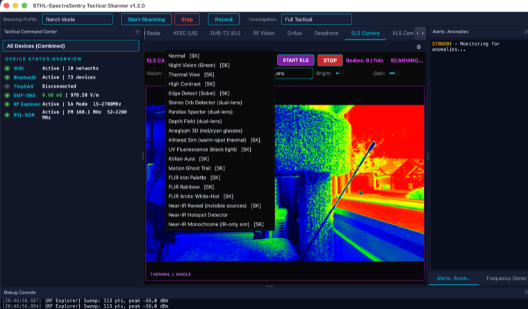 SLS camera — ~20 selectable vision modes