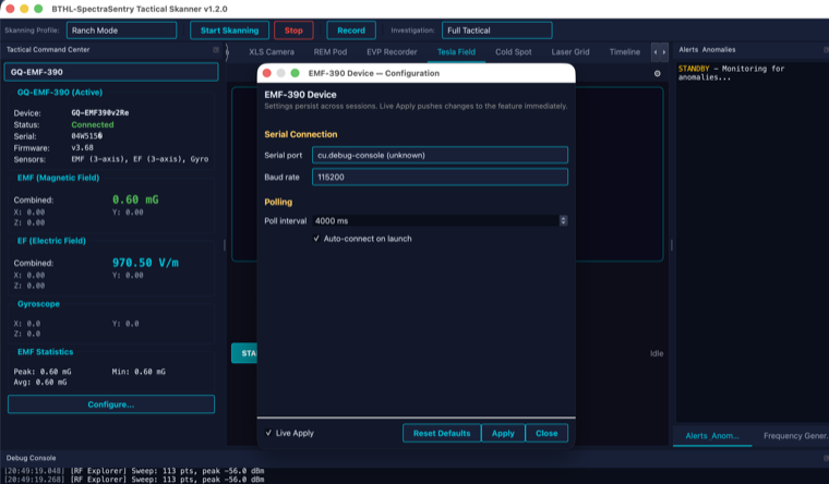 EMF-390 live configuration dialog